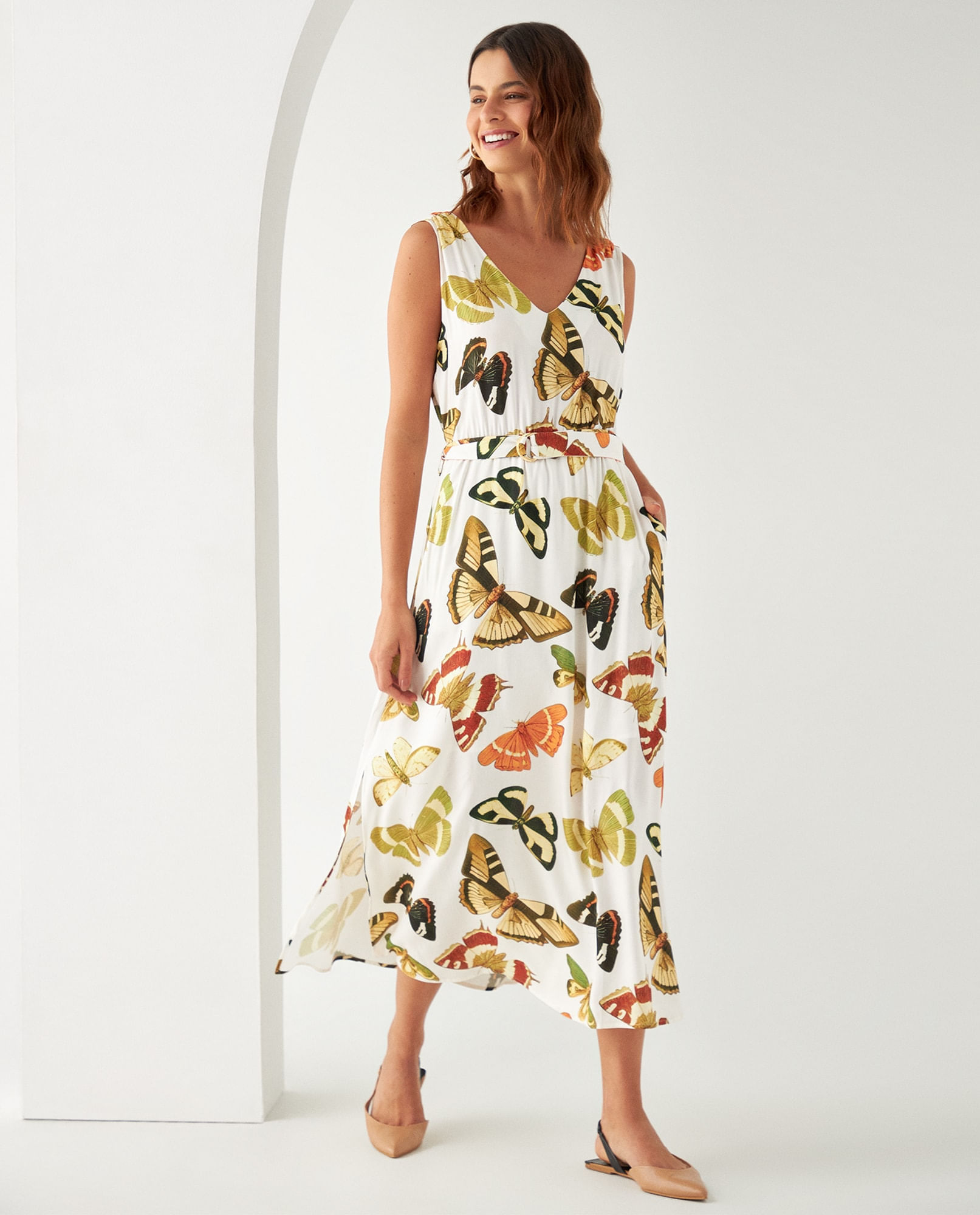 Vestido largo con aberturas en ruedo para mujer