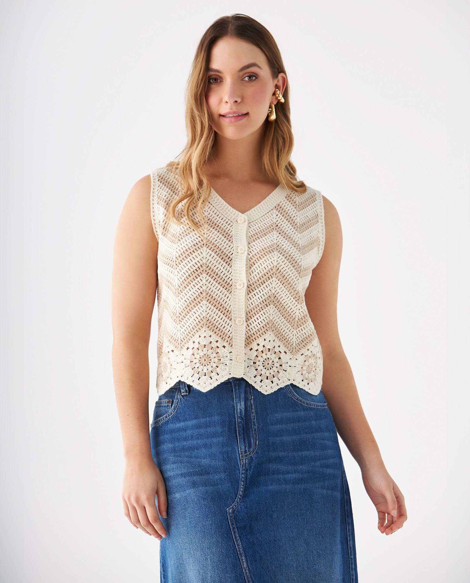 Chaleco tejido cuello en V para mujer