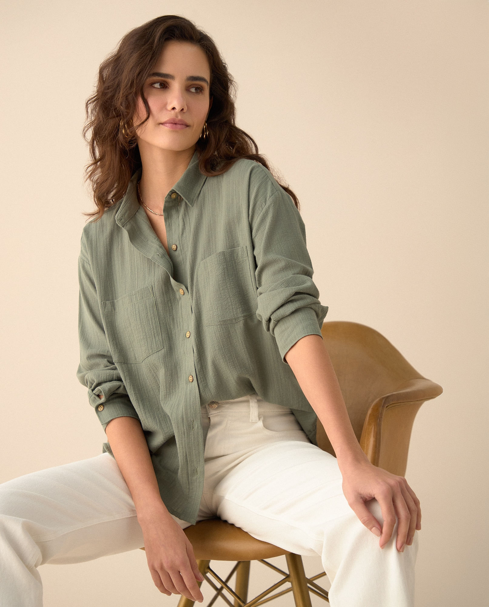 Camisa de tela con textura para mujer