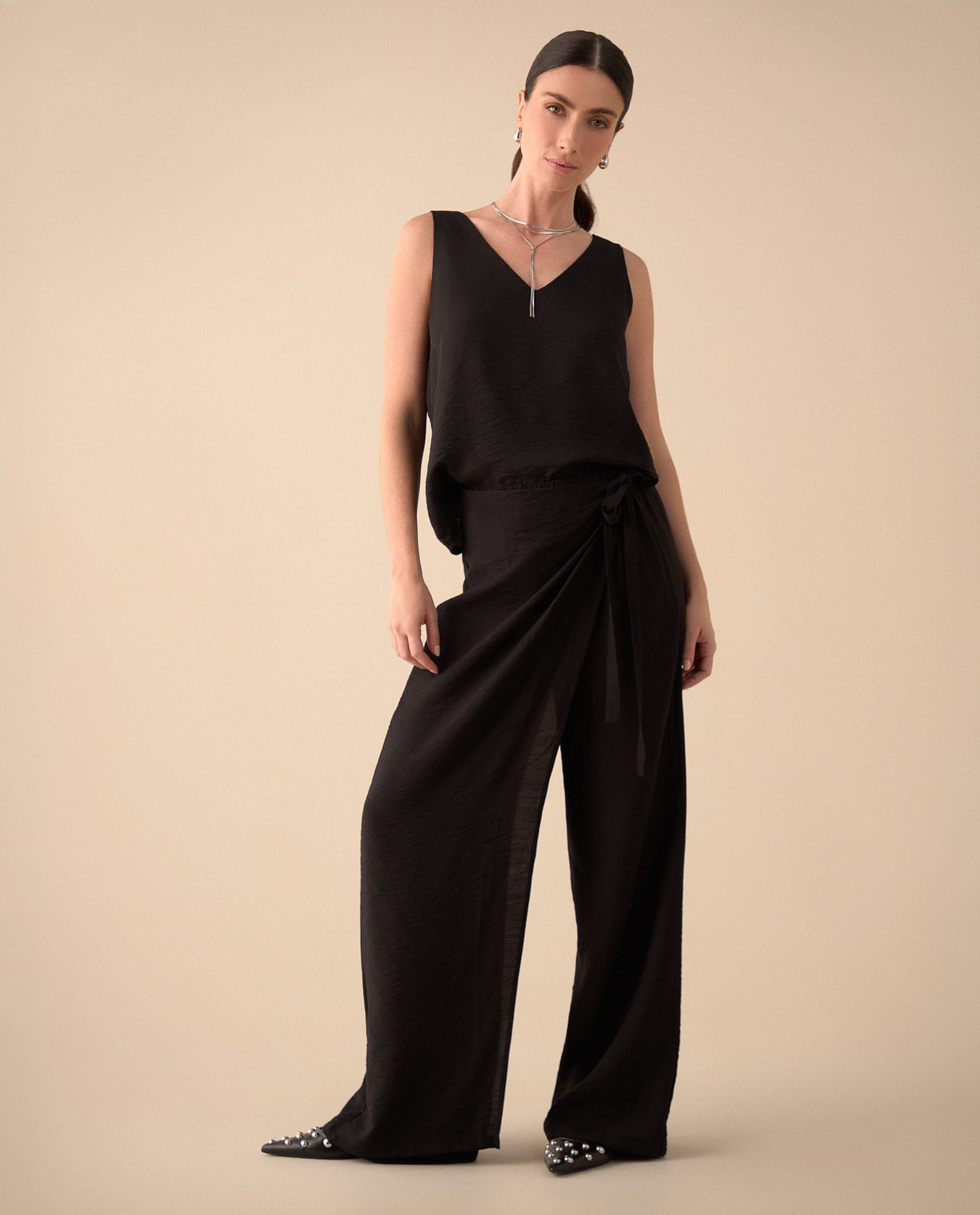 Pantalón de ajuste cruzado en pretina para mujer