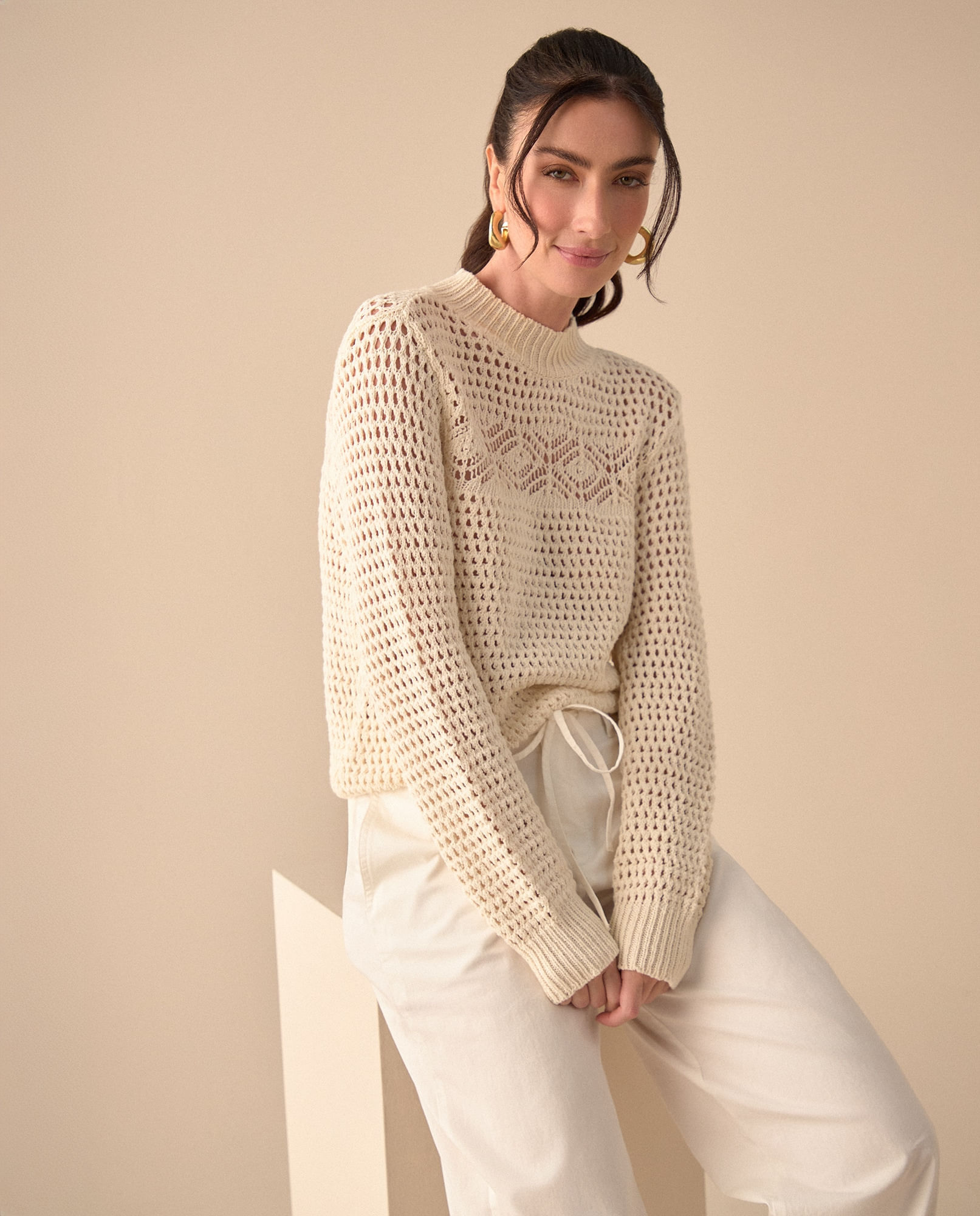 Buzo tejido de diseño cerrado para mujer