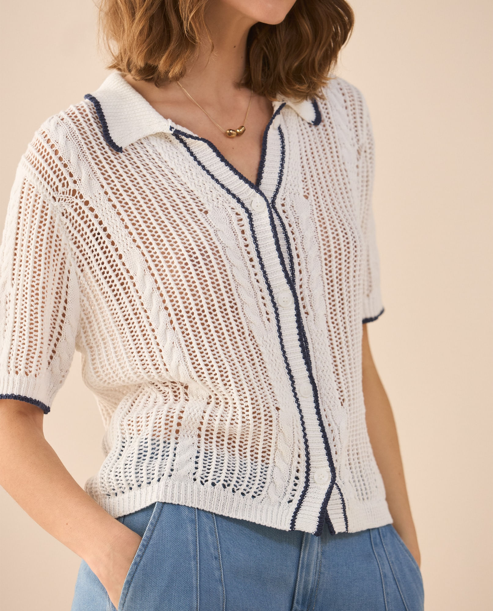 Camisa tejida manga corta para mujer