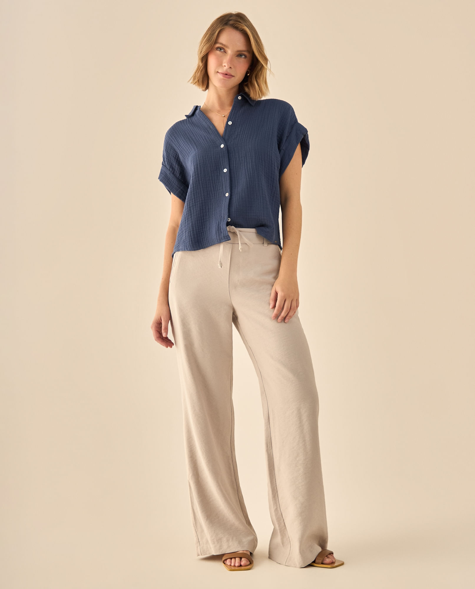 Pantalón Wide Leg con Cordón Ajustable