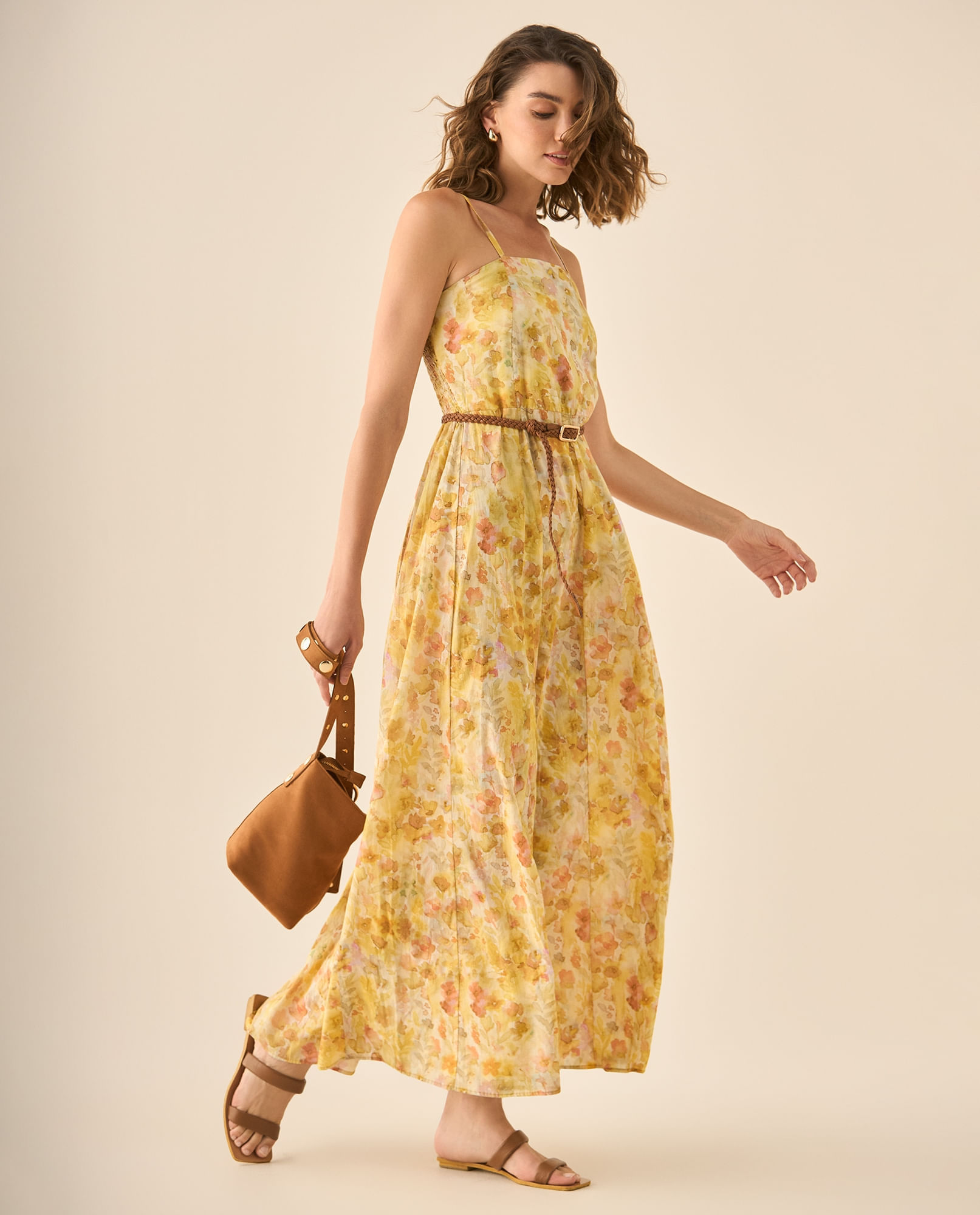 Vestido largo con estampado de flores para mujer