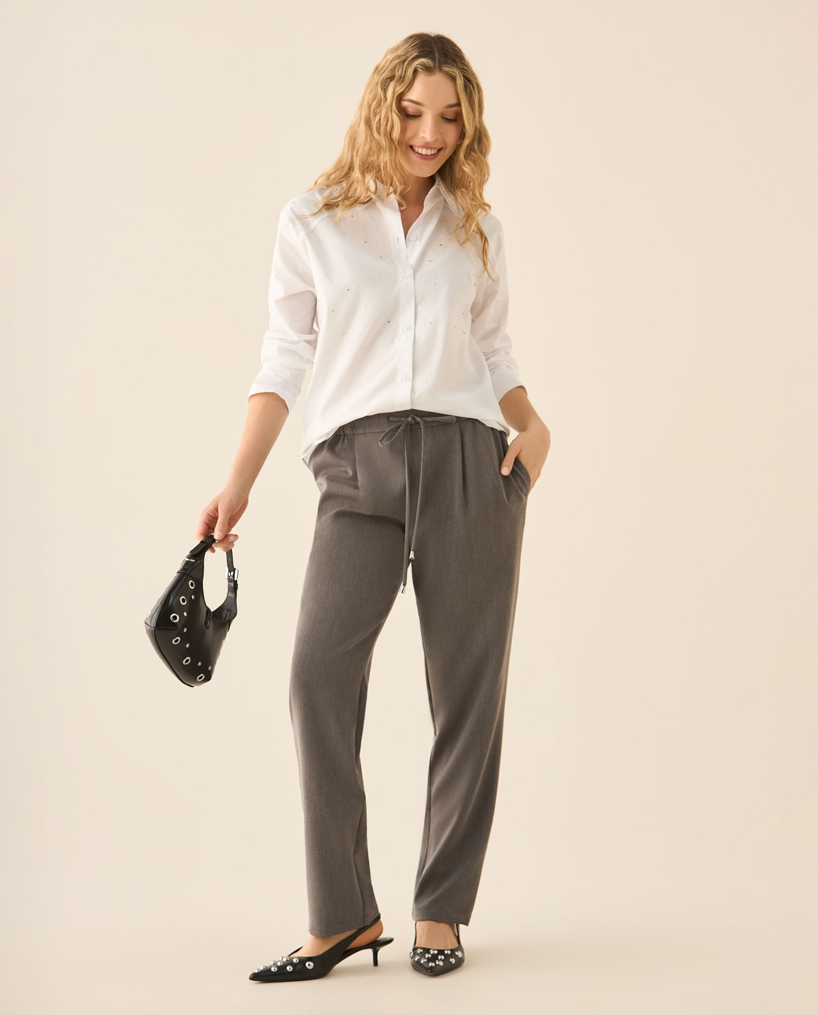 Pantalón de tela con elasticidad para mujer