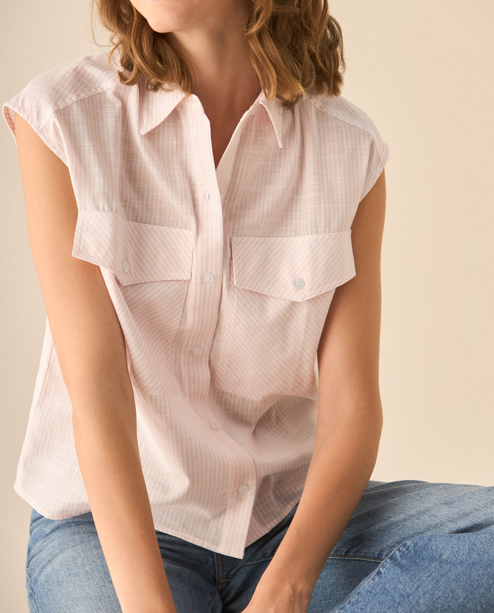 Camisa a rayas manga sisa para mujer