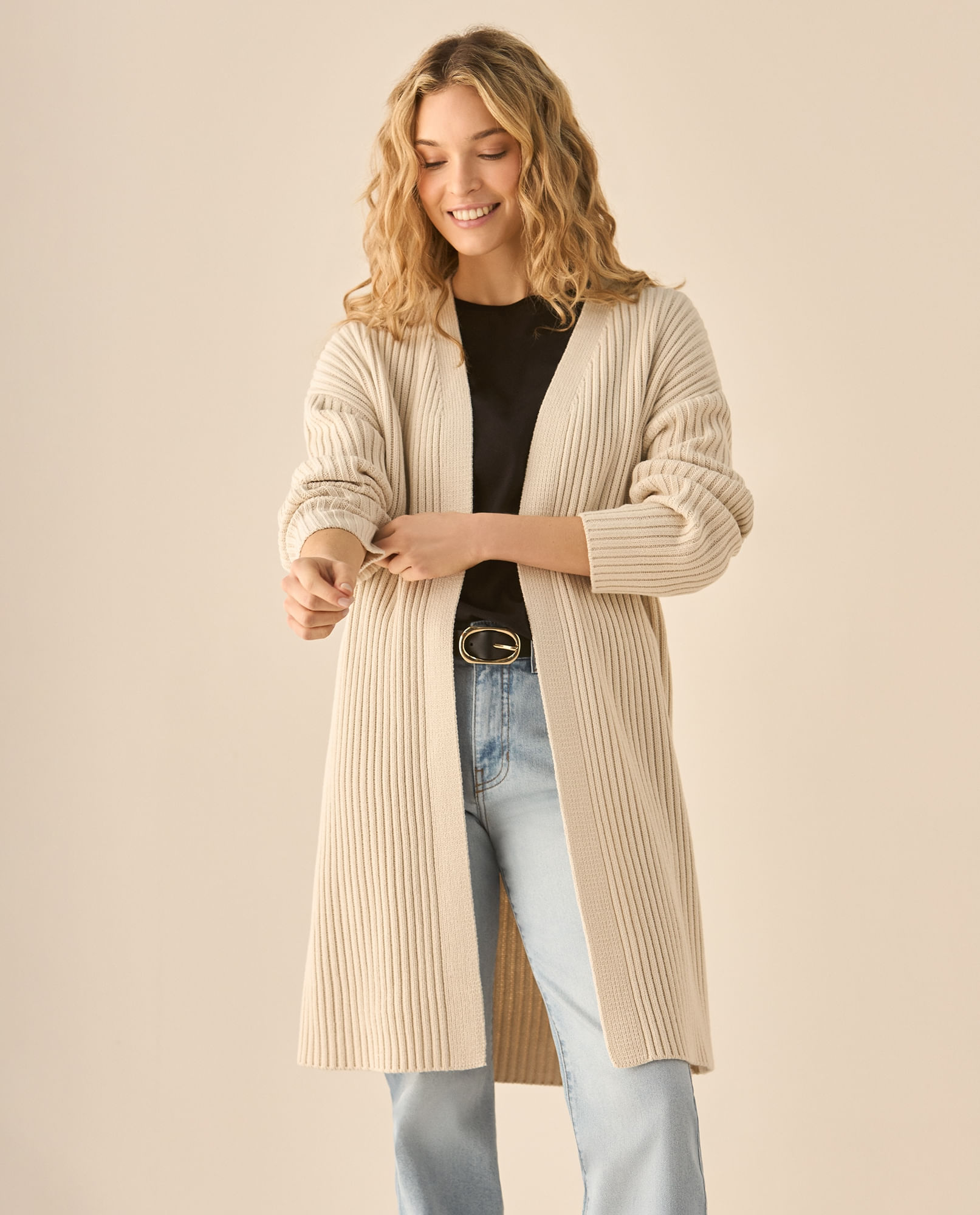 Cárdigan tejido de diseño abierto para mujer