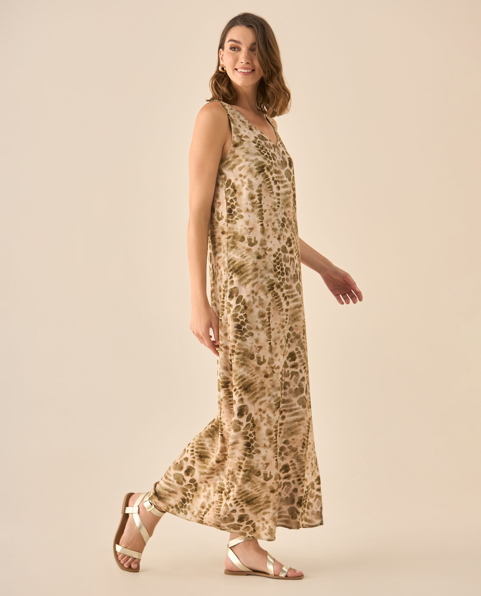 Vestido largo manga sisa de estampado&nbsp;abstracto para mujer