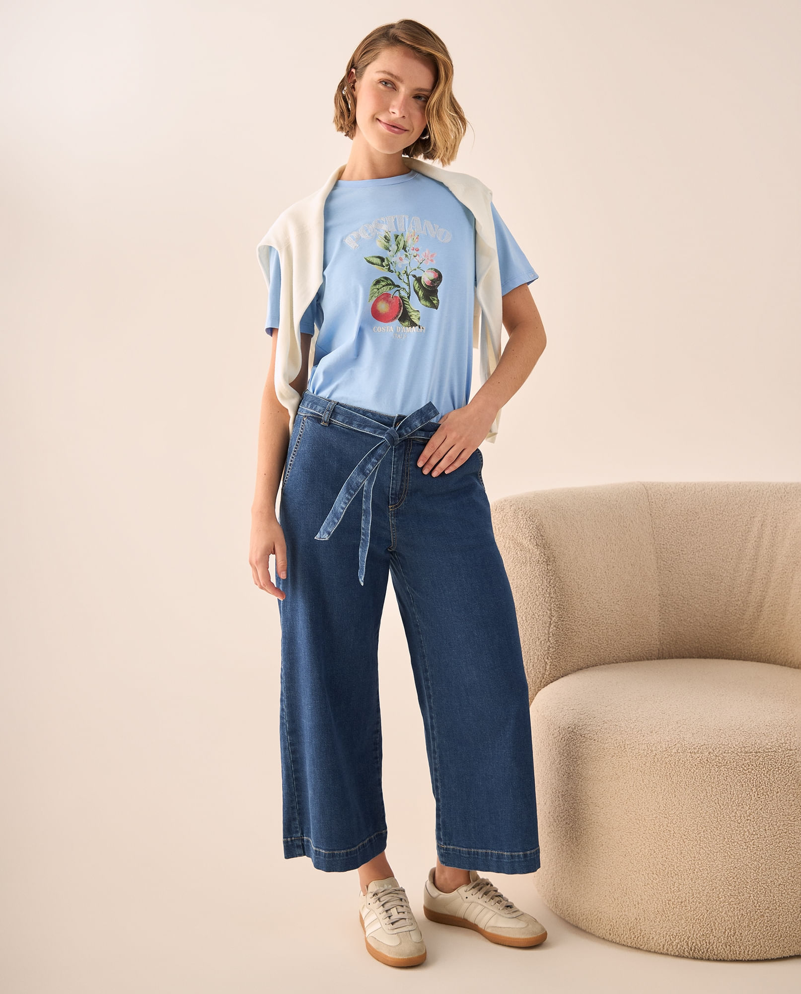 Jean Culotte Azul Tiro Alto con Cinturón