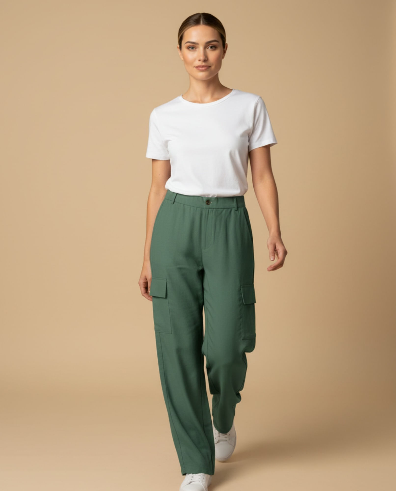 Pantalón cargo wide leg con bolsillos laterales para mujer