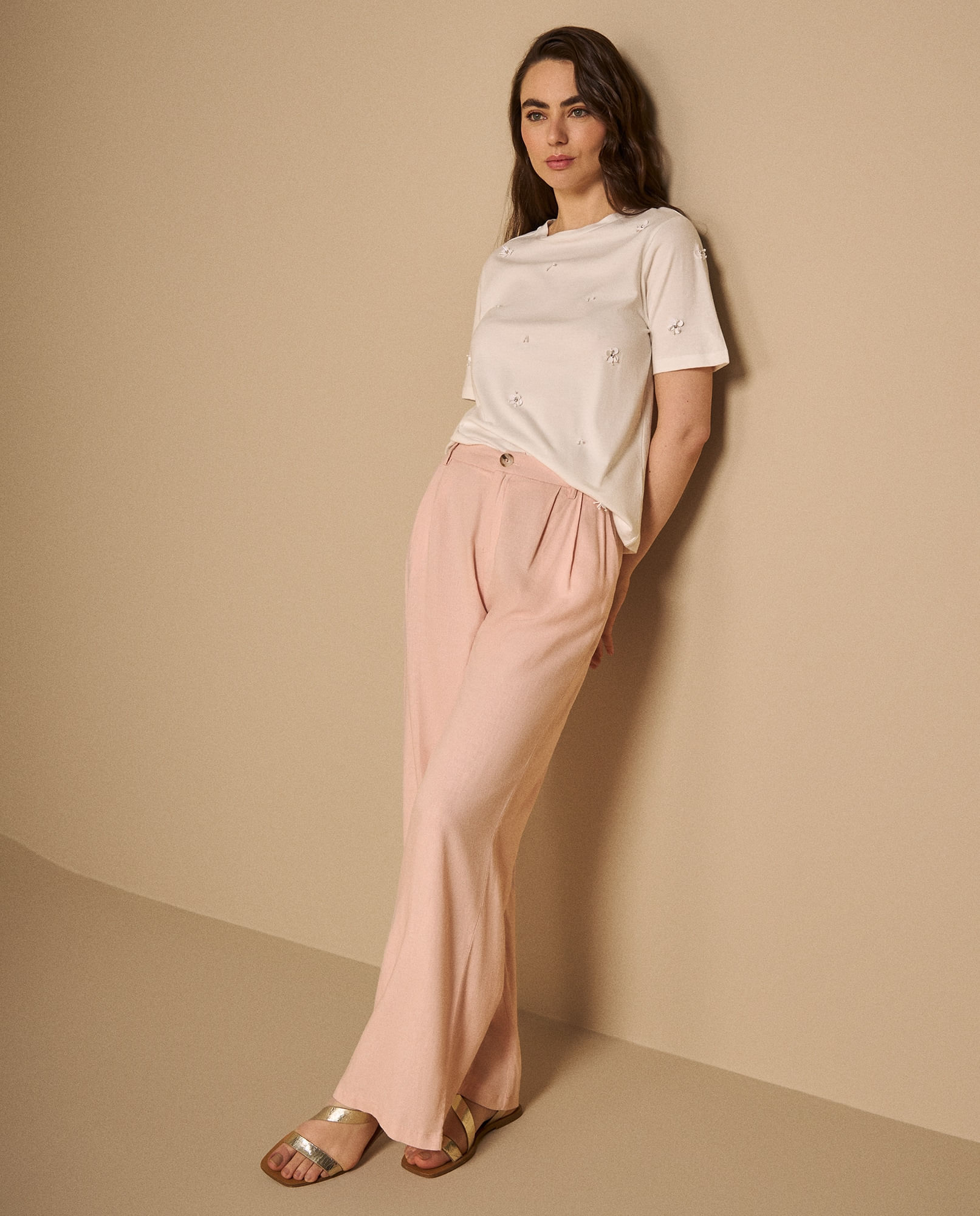 Pantalón Wide Leg Rosa con Pliegues Frontales