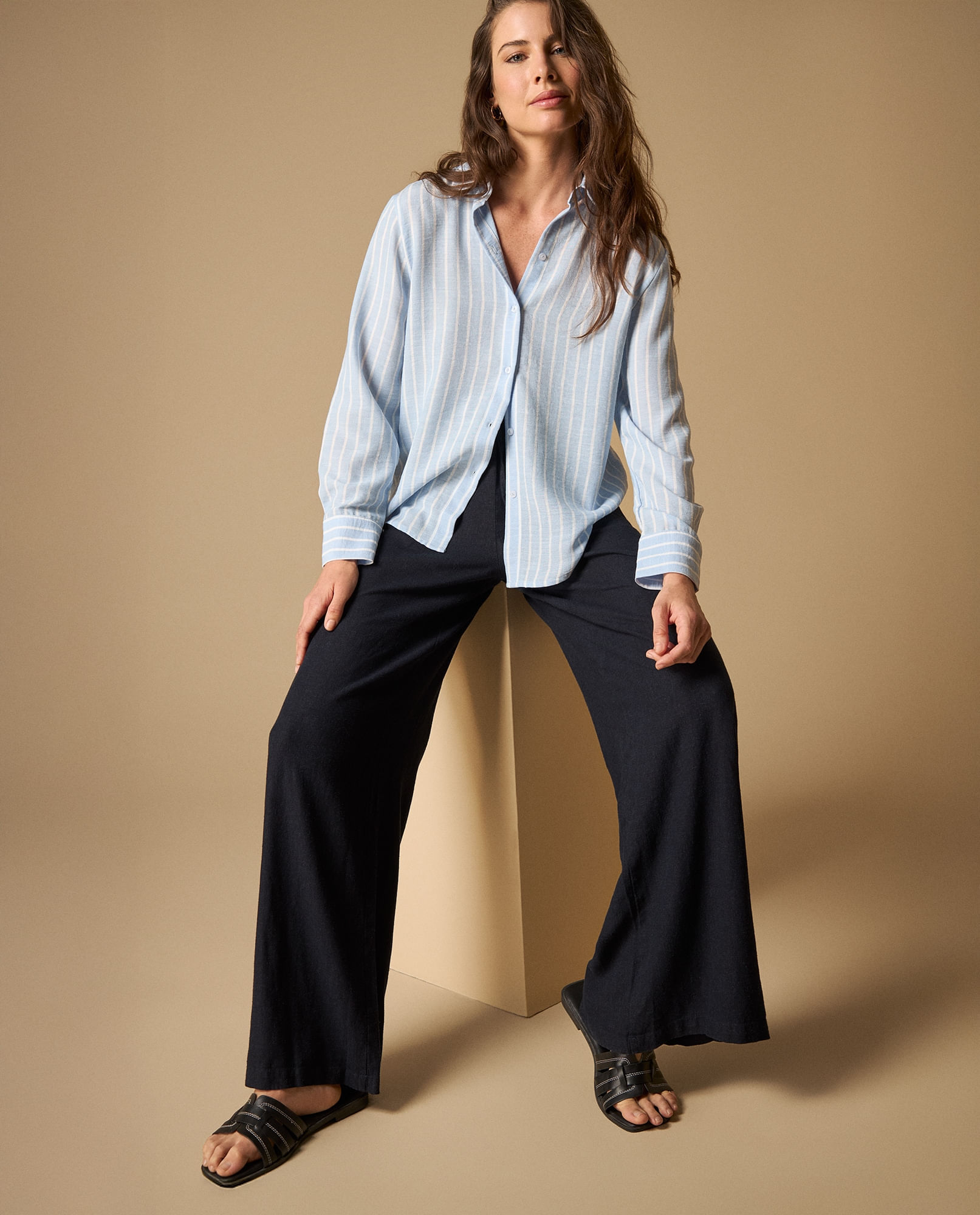 Pantalón wide leg con cordón ajustable para mujer